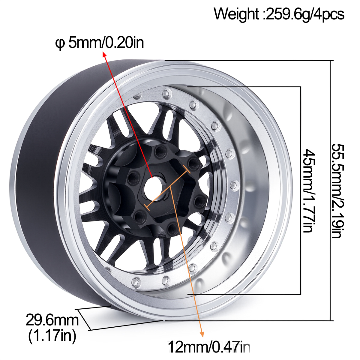 4Pcs 1.9 Aluminum Beadlock Whe - Wheel Rim Rc reseña y precio