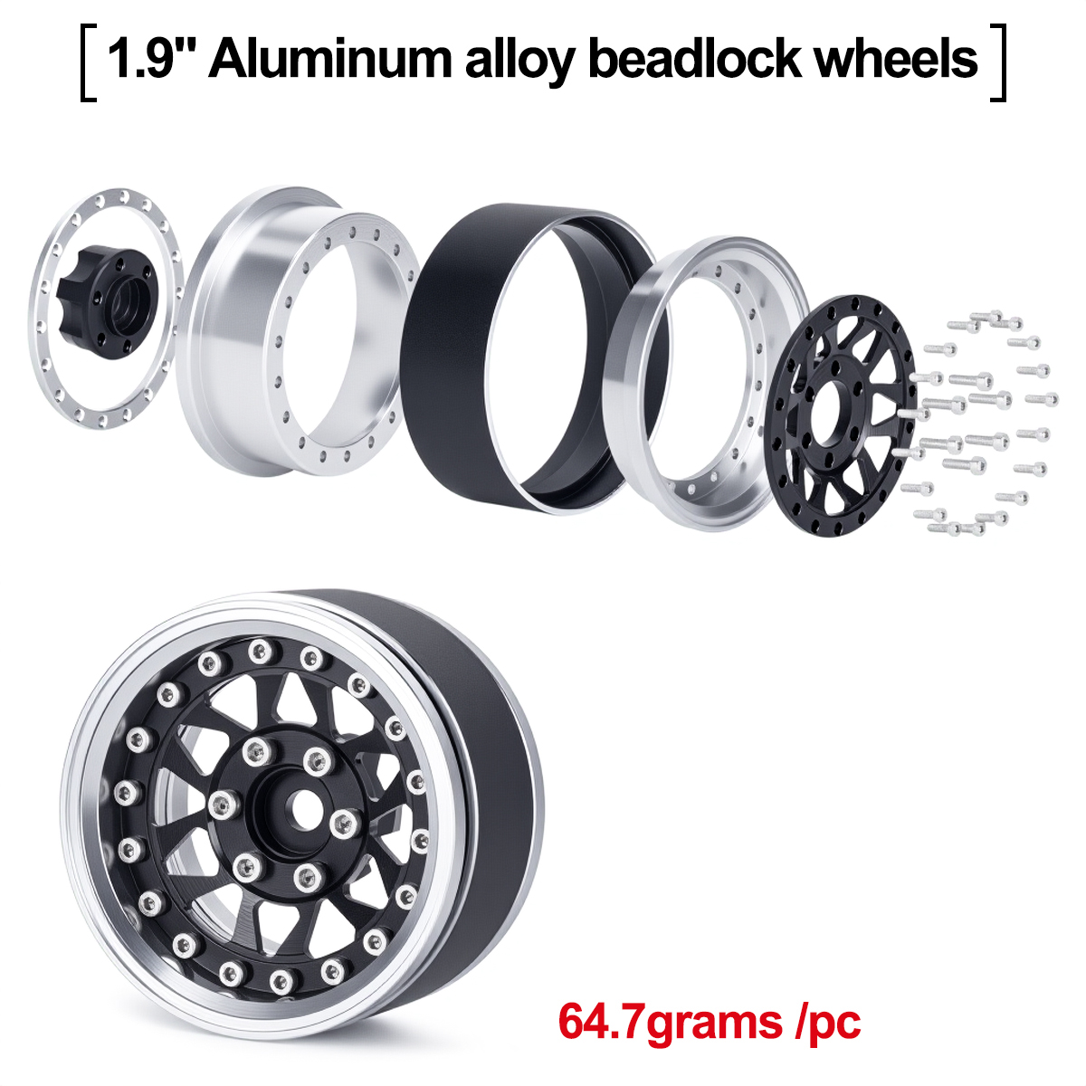4Pcs 1.9 Aluminum Beadlock Whe - Wheel Rim Rc reseña y precio